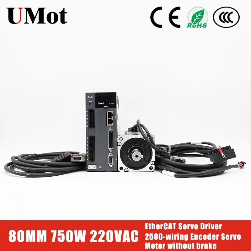 

220V 750W AC Servo Motor+EtherCAT Servo Driver 3000RPM 2.39 N.m 0.75KW Single-Phase AC Drive Permanent Magnet Matched Driver