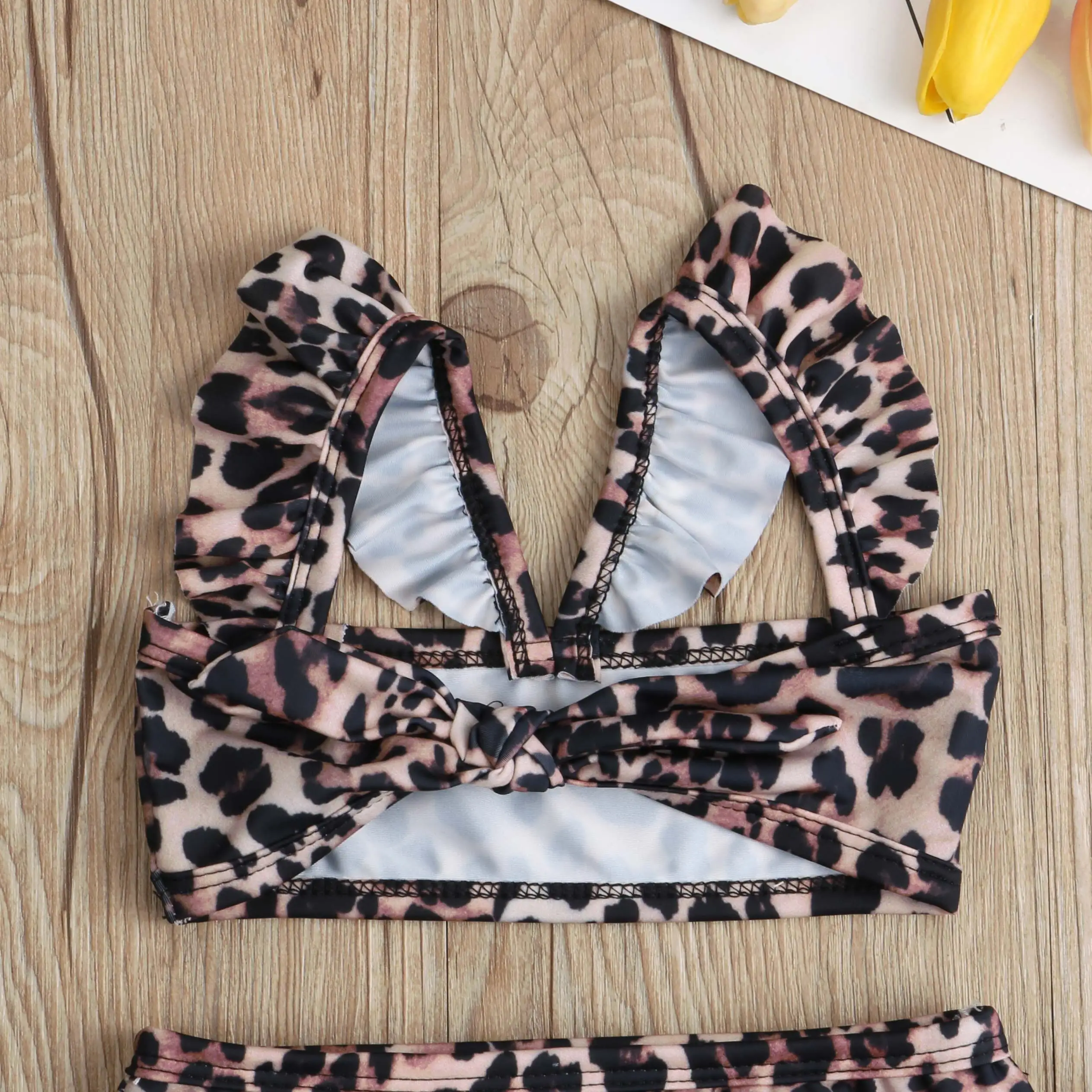 New Arrivels Kids Girl High Waist Leopard Swimming Bikini Costume Swimwear Swimsuit Beachwear