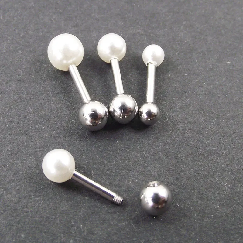 

2 Piece Stainless Steel White Simulated Pearl Barbell Earring Cartilage Piercing Helix Ear Piercing Tragus Earring Bone Jewelry