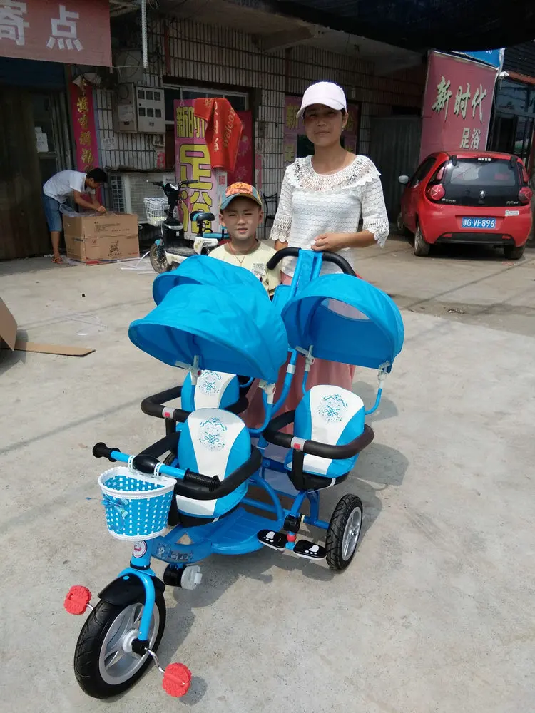 Три маленьких трицикл Новое поступление тройной детская коляска с зонтиком три места детские коляски