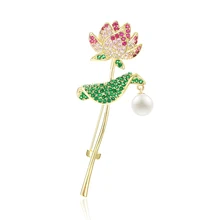

XIUMEIYIZU New Arrivals Fashion Lotus Flower Shape Gold Plating Brooches for Women Wedding Sweater Safety Pin Jewelry