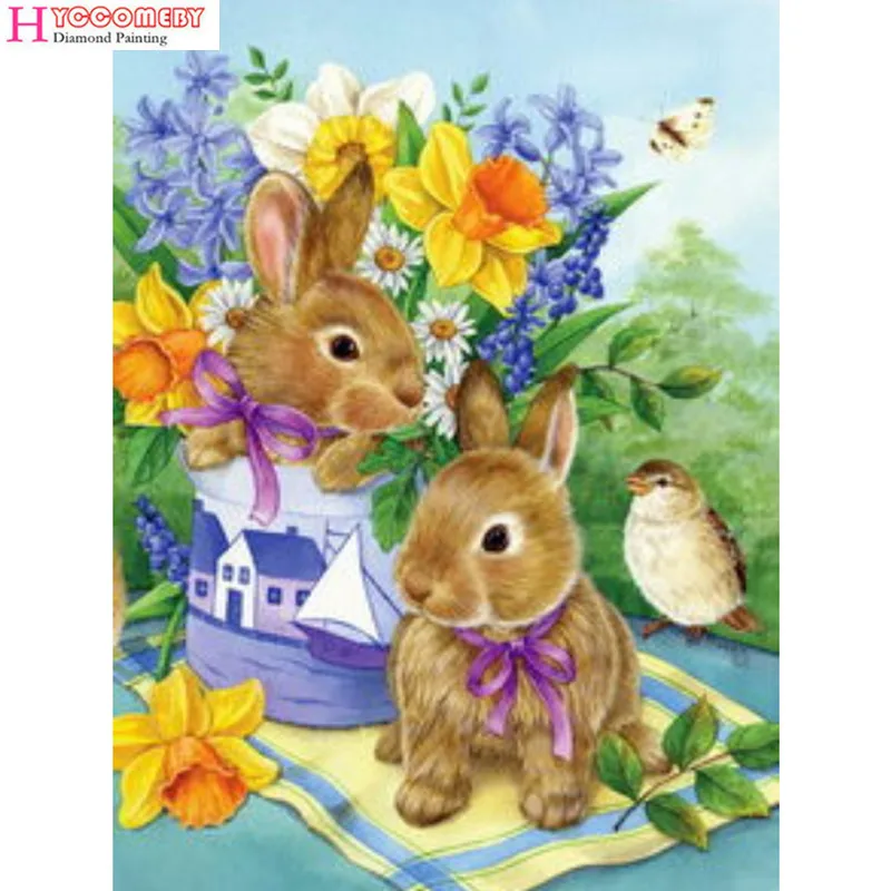 5D DIY full Square/Round Drill diamond painting Cross stitch Rabbit &amp Flower Bird 3D Rhinestone embroidery Home Mosaic decor | Дом и сад