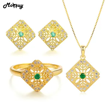 

MoBuy Natural Gemstone Emerald 3pcs Jewelry Sets 100% 925 Sterling Silver Vintage Style Fine Jewelry For Women Wedding V029ENR