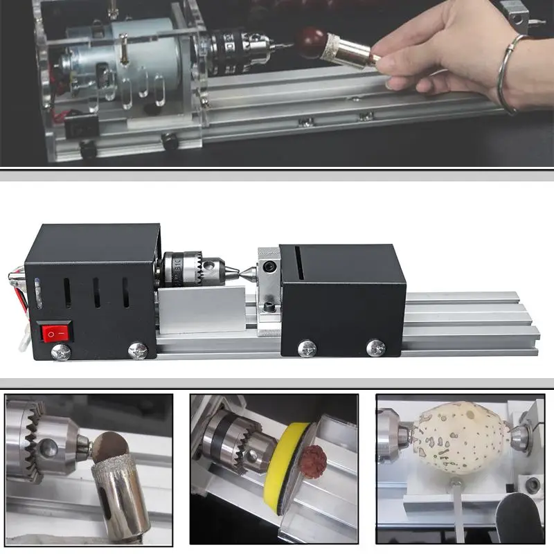 Rotary Tools for Wood Stone Seven Speeds 24V 400W Polisher Machine CNC DIY Woodworking Lathe for Table Glass MEETGG Mini Lathe Machine Double Bearing