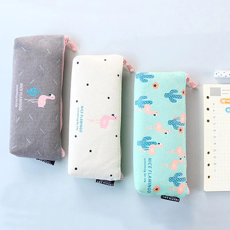 

Kawaii Flamingo Pencil Case Cute Canvas Pencil Bag Pen Box Cases For Boys Girls Bts Korean Stationery Office School Supplies