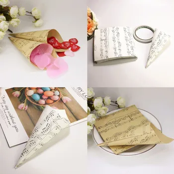 

Behogar 50 PCS Retro Kraft Paper Cones Bouquet Candy Chocolate Bags Boxes Wedding Party Gifts Packing with Tape Note Style