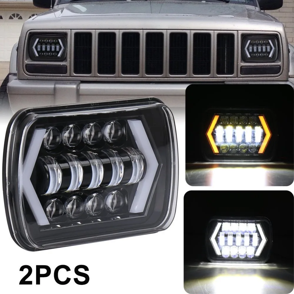 

5x7 Inch Headlights, 7x6 6X7" Square LED Reflector Replacement - with White DRL Yellow Turn Signal