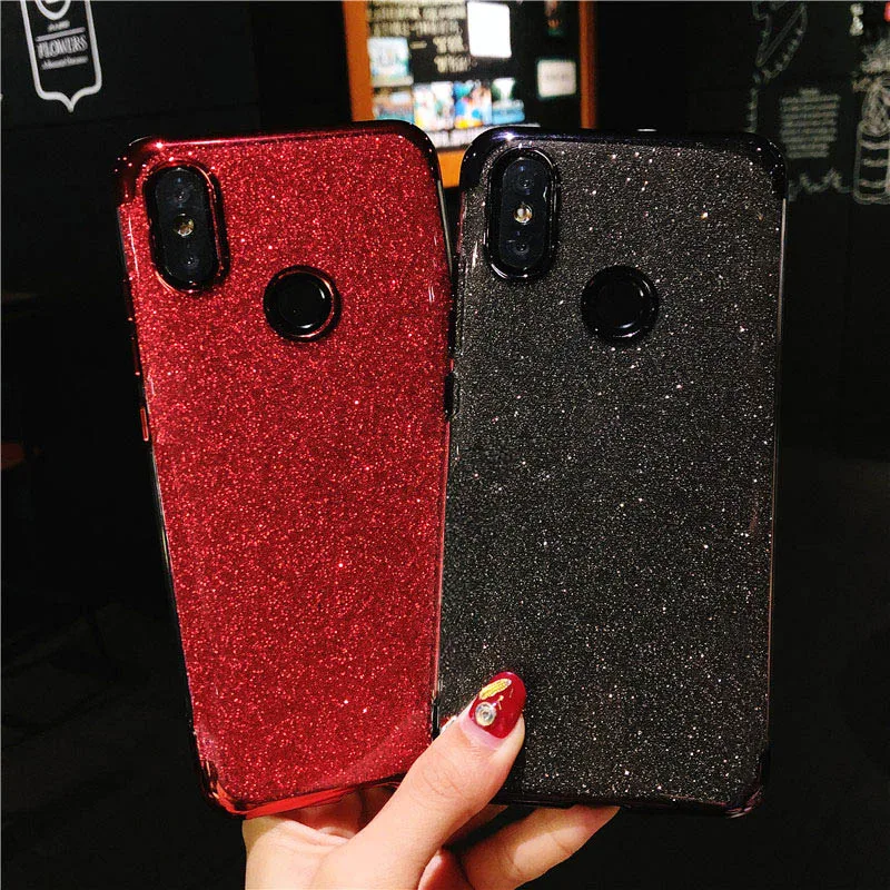 

Hot ! ! ! Luxury Glitter 2 IN 1 TPU Phone Case For XiaoMi 8 Lite A2 A1 5X 6X RedMi S2 Note 6 Pro Cover Silicone Bling Soft Cases