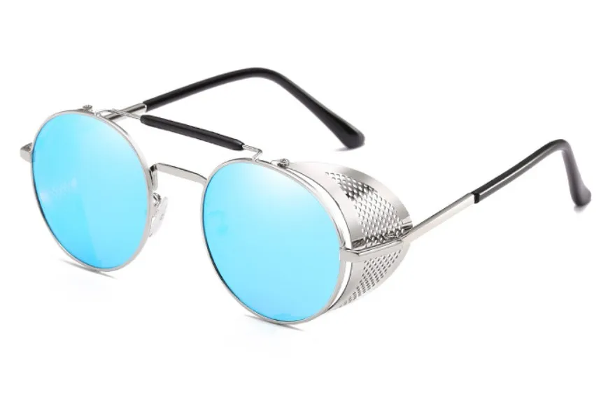 CCSPACE, стимпанк, Ретро стиль, круглые солнцезащитные очки, металлическая оправа, мужские, женские, черные, красные, Брендовые очки, дизайнерские, модные, мужские, женские, оттенки 45472 - Цвет линз: C7 silver blue