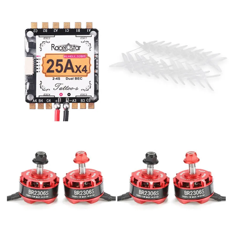 

Racerstar RS2306 2400KV 2-4S Motor & Tatto_S 25A Blheli_32 Dshot1200 ESC & 10X 5040 4-Blade Propeller for Camera Drones Frame