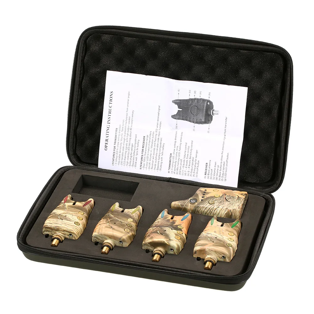 

Lixada Wireless Fishing Bite Alarms Set Digital Fishing Alarm Kit LED Alarm Indicator Alert Bell Receiver with Zippered Box