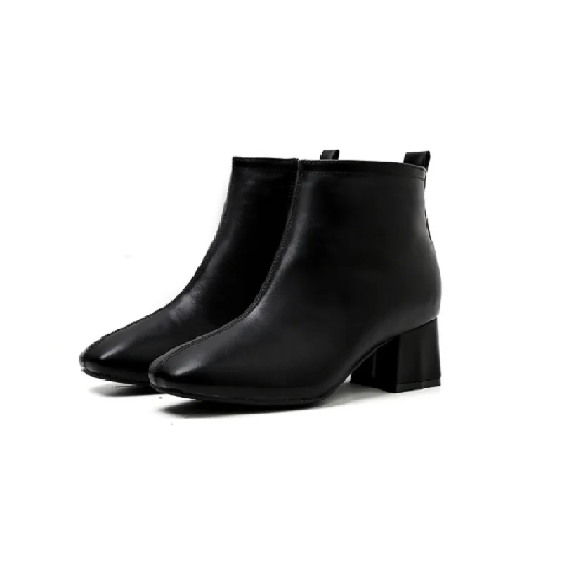 

2018 autumn and winter new square head thick with short boots side zipper velvet women's boots black ljj 0219