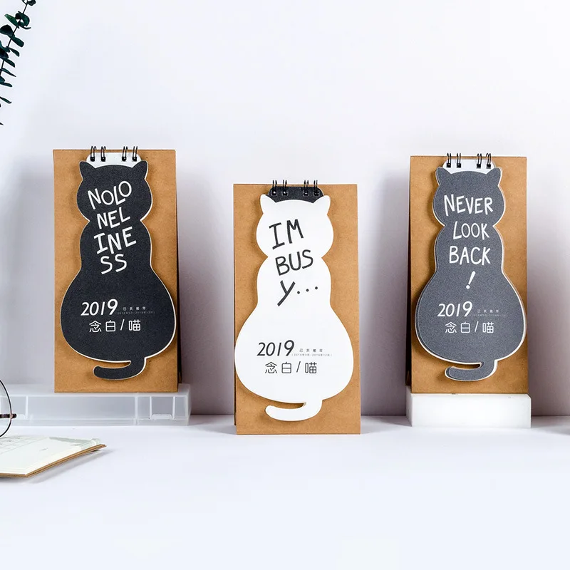 

2019 Creative Never Look Back Desk Calendar DIY Cute Cat Table Calendars Daily Schedule Planner 2018.09~2019.12