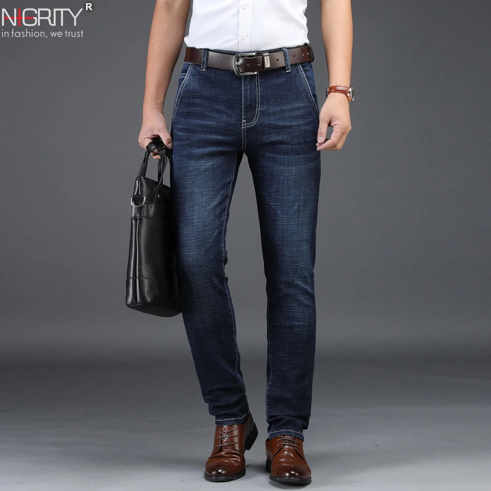 NIGRITY 2019 Men Jeans Business Casual Straight Slim Fit Blue Jeans Stretch Denim Pants Trousers Classic Big Size 29-42 NIGRITY 2019 Men Jeans Business Casual Straight Slim Fit Blue Jeans Stretch Denim Pants Trousers Classic Big Size 29-42