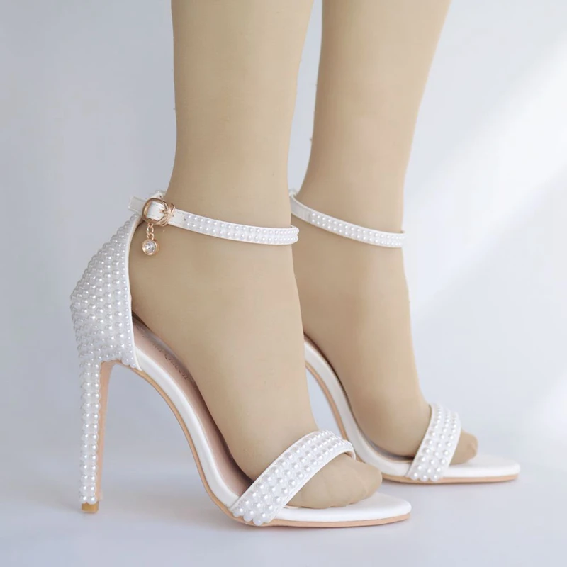 New Pearl White Sweet Fashion Women's Wedding Sandals Thin High Heel Lady Shoes Women Bridal Dress Shoes XY-B0293