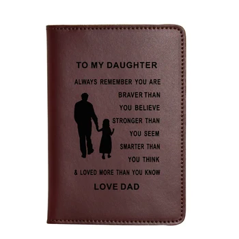 

Engraved Father daughter Passport Cover Travel Wallet Crazy Horse Leather Card ID Holders Functional Passport wallet