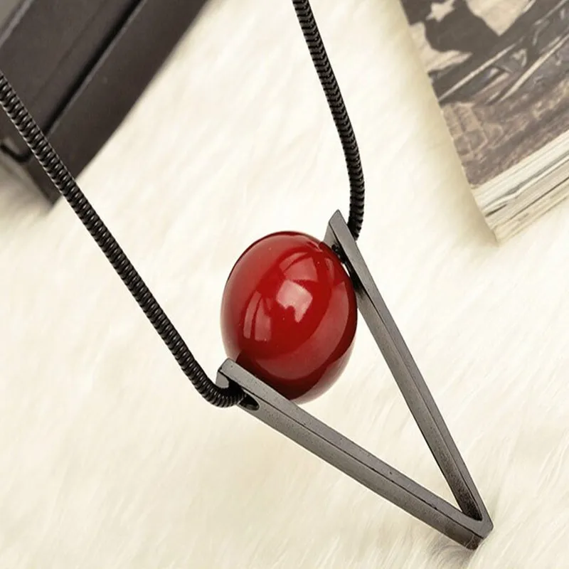 Good Quality Red Ball Pendants Necklaces Bead Long Chain Vintage Maxi Necklace Woman Necklace CX