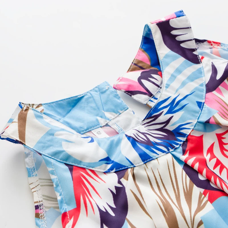 Online Musim Panas Wanita Bohemia BoHo Gaun Mini Hawaii Bunga Dicetak Tanpa Lengan O Leher Pantai Pendek A Line