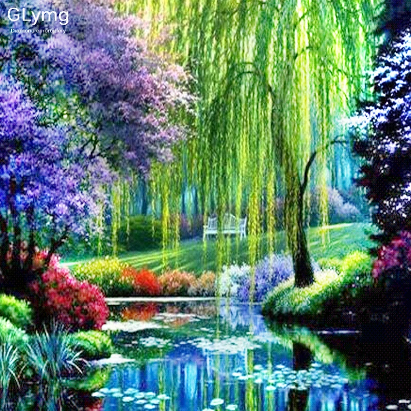 Needlework Handicraft Willows Diy Diamond Painting Landscape Diamond Embroidery Color Scenery Square Drill Home Decor Picture