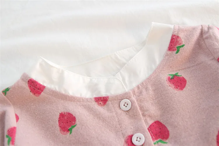 Fanfiluca Girls Dress 2018 Autumn Casual Style Girls Clothes Long Sleeve Strawberry Pattern Cotton Stand Collar Dress011