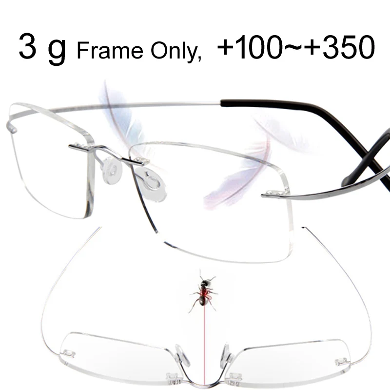 

3g Only Rimless Titanium Ultralight reading glasses Presbyopia Reader Hyperopia ochki dlya chteniya sin montura gafas De Lectura