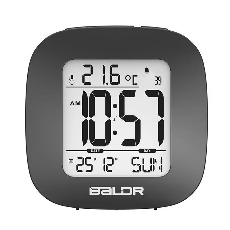 Мини прикроватный Повтор цифровой будильник с ЖК-дисплеем Температура Календарь дни недели и дата подсветка батарея питание дорожные часы - Цвет: Black
