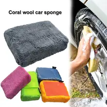 Высокая плотность коралловый флис губка для автомойки супер абсорбент безворсовой зубные полоски для удаления пятен, губка для мойки автомобиля с карманом сетки отверстия