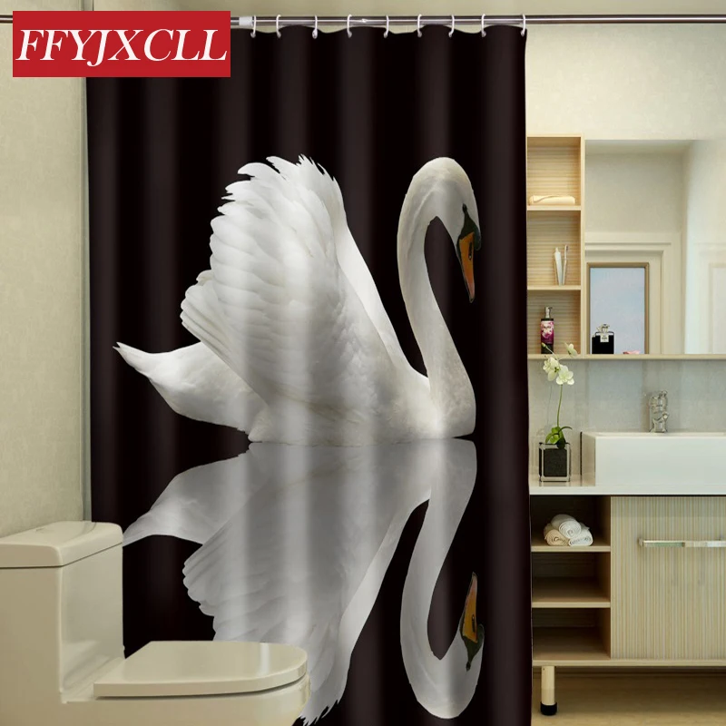 

Modern Art Noble Swan Polyester Fabric Waterproof Shower Curtain Eco-Friendly Bathroom Curtain