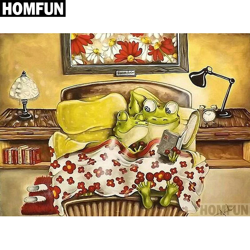 

HOMFUN 5D Diamond Pattern Rhinestone Needlework Diy Diamond Painting Cross Stitch "Frog couple" Diamond Embroidery A00603