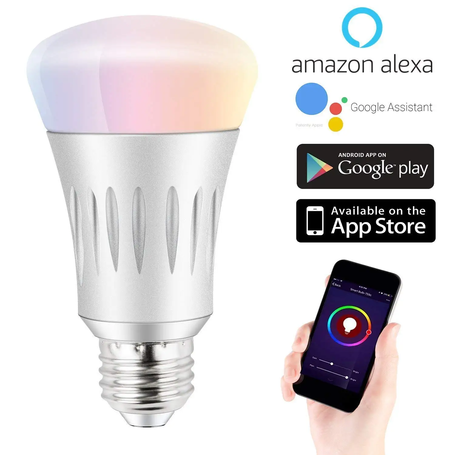 

Smart WiFi LED Bulb Lamp E27 Dimmable Timer RGB Color Compatible Alexa Remote Control by Smartphone IOS,Android Google Assistant