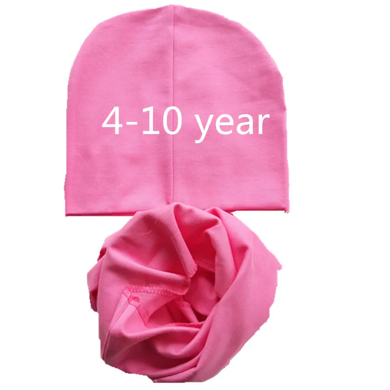 Новинка, хлопковый весенний теплый детский шарф со звездами+ шапка, комплекты, шапки для девочек и воротники для мальчиков, детские шапки размера плюс для детей старше 4 лет - Цвет: rose big