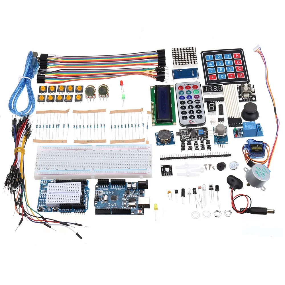R3 LCD1602 Starter Kit Ultimate UNO With Keypad Servo Motor Gas Relay RTC Module For Arduino frree shipping top selling high qualiy uno r3 starter kit 1602 lcd dot matrix breadboard led resistor hot selling