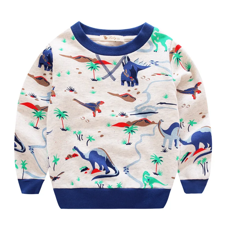 Осенняя хлопковая толстовка для мальчиков и девочек одежда для маленьких детей с принтом монстров и динозавров Детская одежда - Цвет: Белый