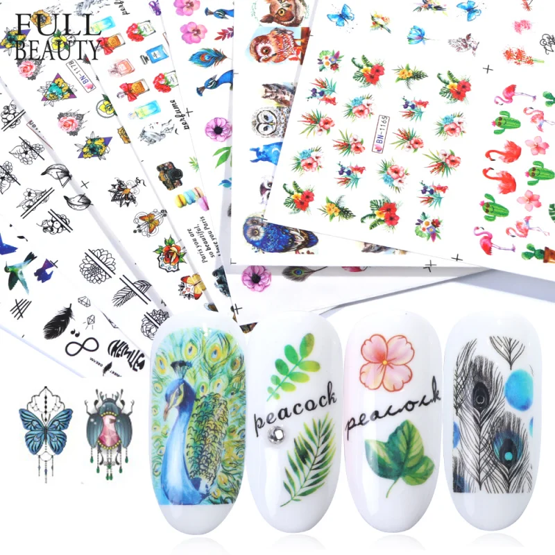 

84pcs Summer Nail Art Sticker Sets Water Decals Flower Jewelry Necklace Peacock Owl Slider Nails Love Manicure Set CHBN1129-1212