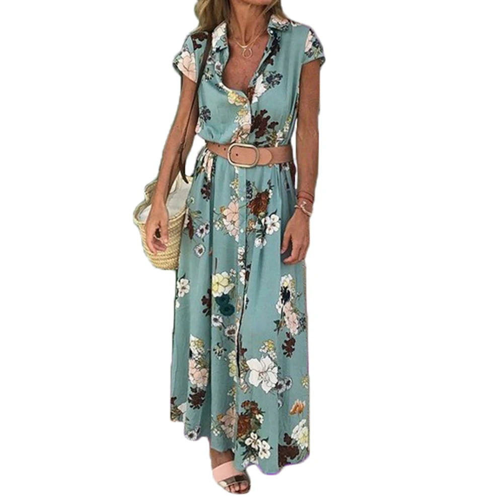 Женское платье с цветочным принтом Boho длинное пляжное коротким рукавом на
