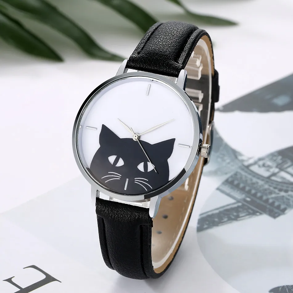 

Duobla 2019 Women Fashion Leather Band Analog Quartz Watches Round Cute Cat Wrist Watch Watches relogio feminino Hot Sale Q4