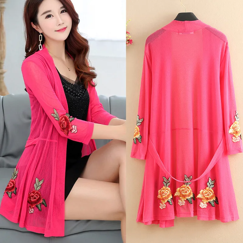 

Spring Summer Kimono Cardigan Women Casual Lace Embroidered Tops Plus Size Cardigan Elegant Thin Ladies Blusas Femme XL-5XL Q431