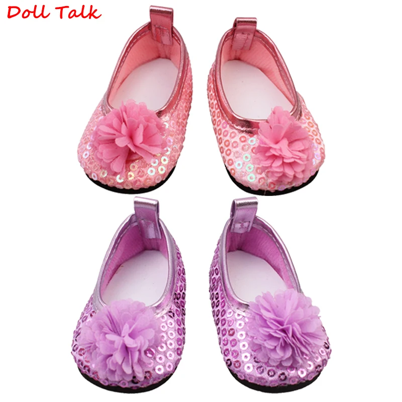 

Doll Talk Pink 18 Inch American Flower With Sequin Doll Shoes Fashion Lovely Sequin Flower Mini Girl Toy Shoes For Doll