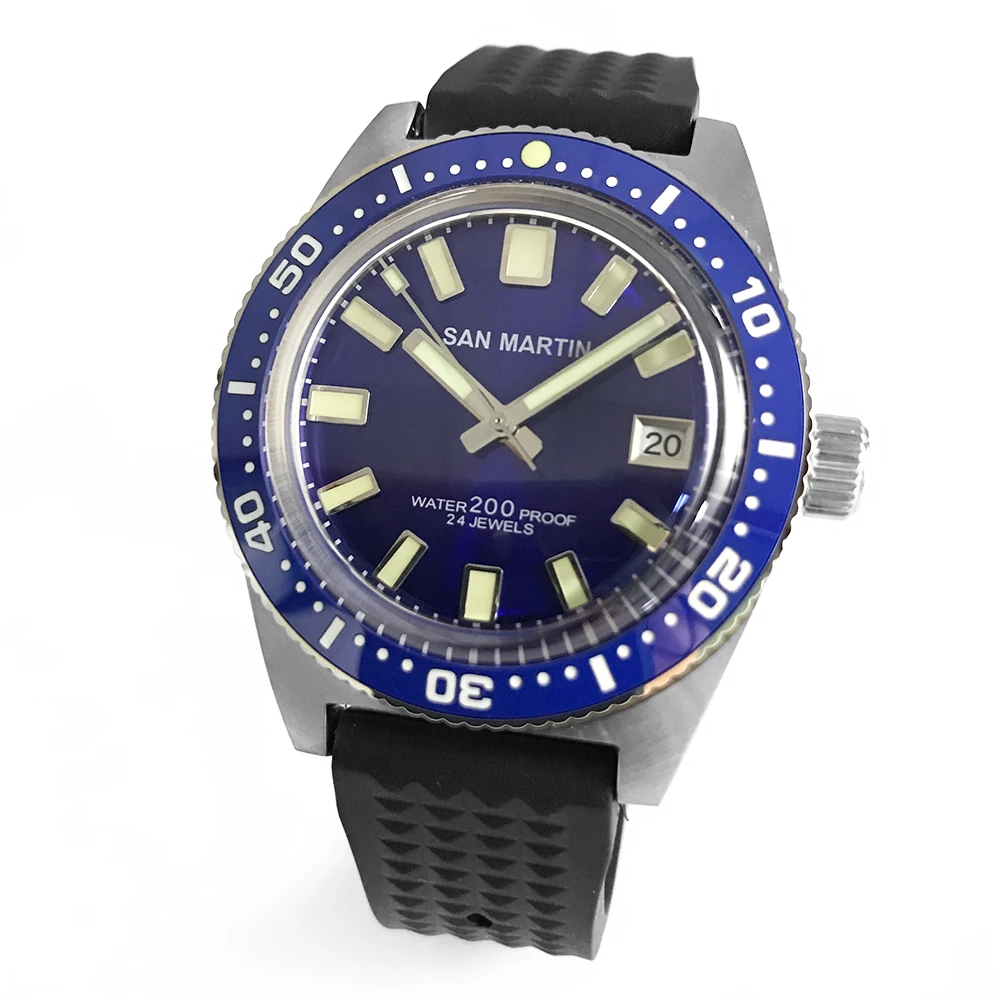 Мужские автоматические часы San Martin 62MAS, часы из нержавеющей стали для дайвинга, водостойкий керамический Безель 200 м, модные наручные часы NH35
