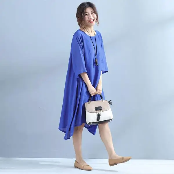 BUYKUD Women Party Dress 2018 New Style 34 Sleeve O-Neck Vintage Beach Wear Blue Celebrity Party Dresses Plus Size (3)