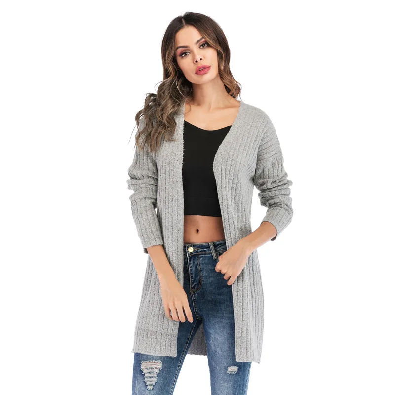

2019 New Women Long Sweater Spring Winter Solid Color Lady Elegant Cardigan Knit Coat Must Have Gray Beige Red Size S to L