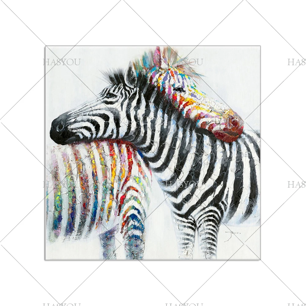 

Hand Painted modern colorful zebra oil painting on canvas animal art living room zebra wall pictures living room home wall decor