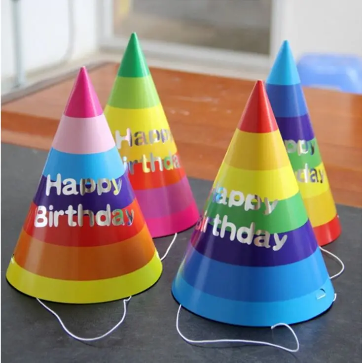 

20pcs Happy birthday hat children Festival birthday party supplies paper ball cap factory direct Rainbow Group