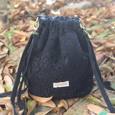 

New Lace Bucket Bag Diagonal Small Bag Small Fresh Shoulder Diagonal Handbag Drawstring Female Bag