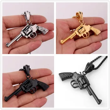 

Cool Revolver Pistol Gun Pendants Necklace Titanium Stainless Steel Necklace Men's Jewelry Biker Gift High Qualiy Free Chain 24"