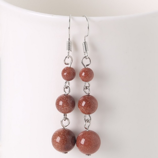 Fashion 6mm+8mm+10mm Earrings for Women Natural Tiger Eye Beads Stone Dangle Long Lady Earrings Jewelry