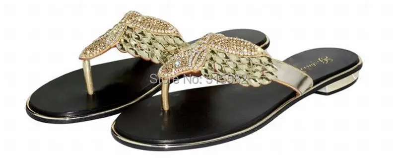 Большие размеры 34-44, г. Новые летние модные Вьетнамки со стразами женские сандалии на плоской подошве обувь со стразами женские пляжные Тапочки
