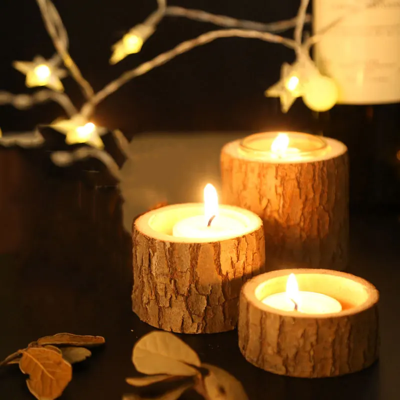 

Tea Light Candle Holders, Personalized Wooden Candle Holder, Natural Wood Candle Holders for Rustic Party,Wedding Decoration