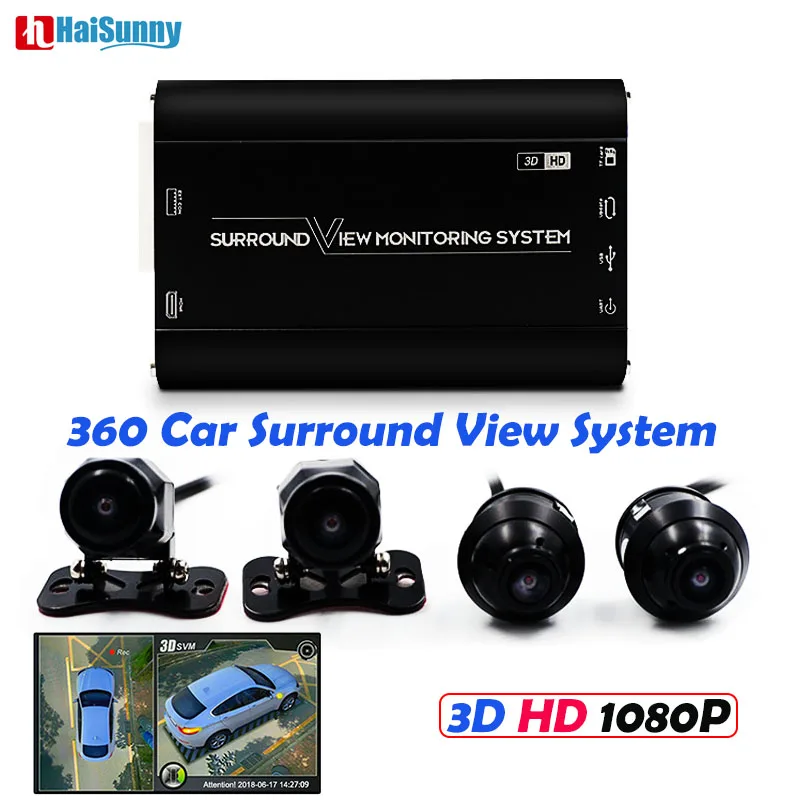 3D HD 360 автомобильная система наблюдения за окружающим видом птицами 4 камеры DVR 1080P