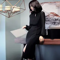 Модное женское элегантное удобное черное платье новое поступление корейский темперамент Формальное плюс размер вечерние качество